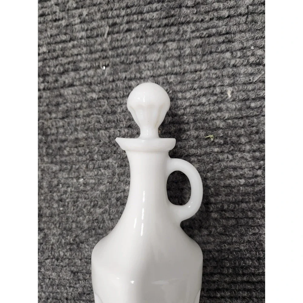 Vintage Lefton White Milk Glass Oil Decanter Bottle With Stopper And Handle MCM